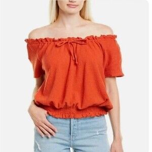 Madewell Drawstring orange over the shoulder Top size small